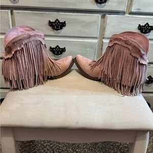 Pink Fringe Western Boots